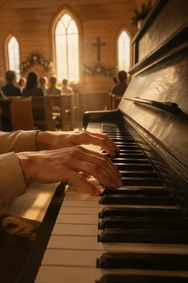 Piano Keys in Quiet Chapel Worship