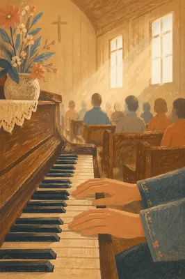 Worship Piano Keys in Morning Chapel Light