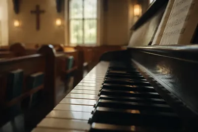 Soft Light Piano Keys in Church Worship