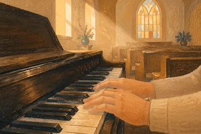 Piano Keys in Quiet Morning Worship
