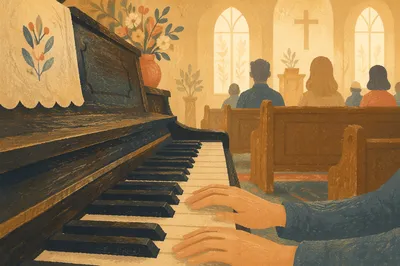 Piano Keys in Quiet Church Worship
