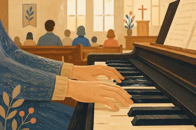 Piano Keys in Quiet Church Worship