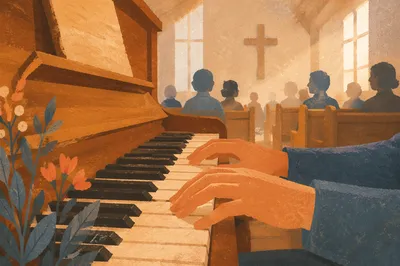 Soft Morning Worship Piano in Wooden Chapel