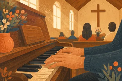 Peaceful Piano Worship in Wooden Chapel