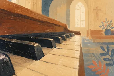 Piano Keys in Quiet Church Worship