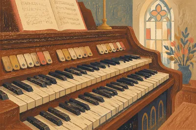 Vintage Church Organ Keys in Soft Light