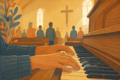 Gentle Piano Worship in Wooden Chapel