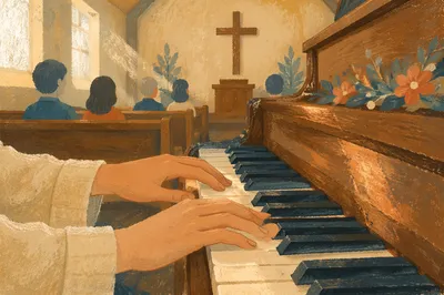 Piano Keys in Quiet Church Worship