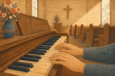 Quiet Worship Piano in Wooden Chapel