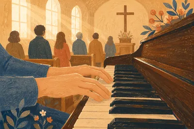 Soft Piano Worship in Wooden Chapel
