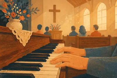 Soft Piano Worship in Wooden Chapel