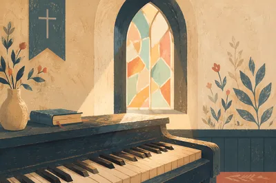 Soft Chapel Piano Keys in Morning Light