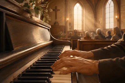 Gentle Piano Worship in Wooden Chapel