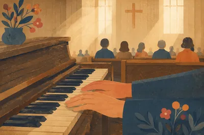 Piano Keys in Quiet Chapel Worship
