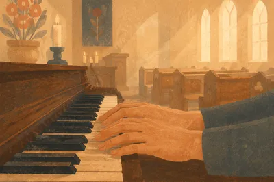 Piano Keys in Quiet Chapel Worship