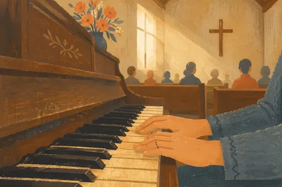 Piano Keys in Soft Chapel Worship Light