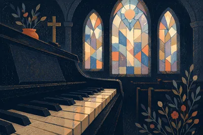 Piano Keys in Soft Church Worship Light