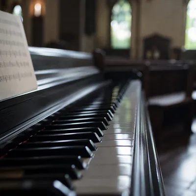 Soft Light Piano Keys in Church Worship