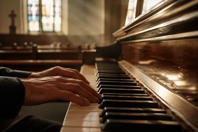 Piano Keys in Morning Church Worship