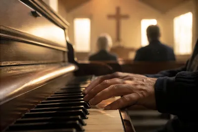 Piano Worship in a Quiet Wooden Chapel