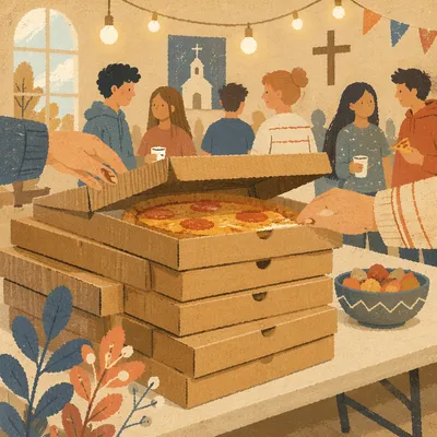 Stacked Pizza Boxes at Youth Group Party