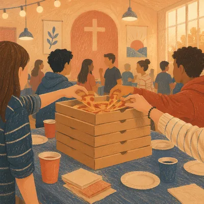 Stacked Pizza Boxes at Youth Group Party