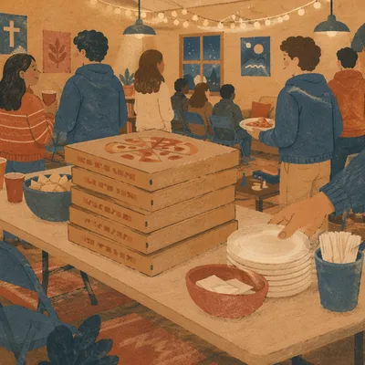 Stacked Pizza Boxes in Church Youth Room