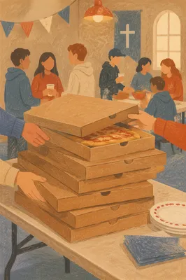 Stacked Pizza Boxes at Youth Group Party