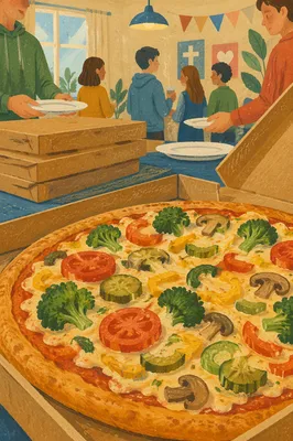 Pizza Boxes Stacked at Youth Group Party