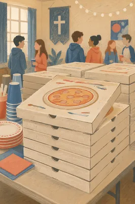 Stacked Pizza Boxes Before Youth Group Party