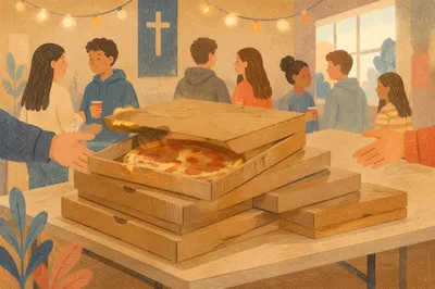 Stacked Pizza Boxes at Youth Group Party