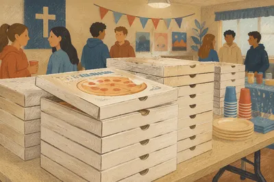 Stacked Pizza Boxes for Youth Group Party