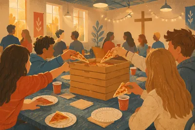 Youth Group Pizza Boxes Fellowship Hall