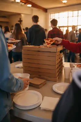 Stacked Pizza Boxes at Youth Group Party