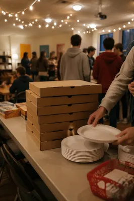 Stacked Pizza Boxes in Church Youth Room