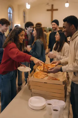 Teens Gathering Around Stacked Pizza Boxes