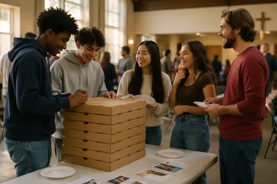 Stacked Pizza Boxes at Youth Gathering