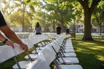 Outdoor Pop-Up Church Chairs in Park
