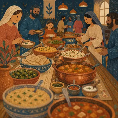Church Potluck Dinner Table in Fellowship Hall