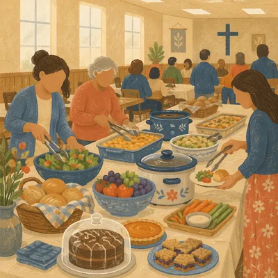 Church Potluck Dinner in Fellowship Hall