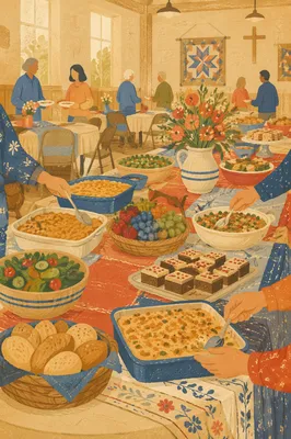 Church Potluck Dinner in Fellowship Hall