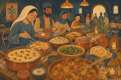 Church Potluck Dinner Table in Fellowship Hall