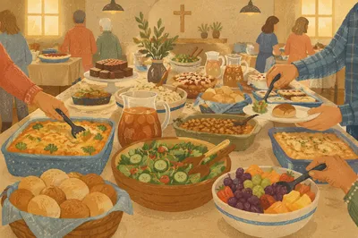 Church Potluck Dinner in Fellowship Hall