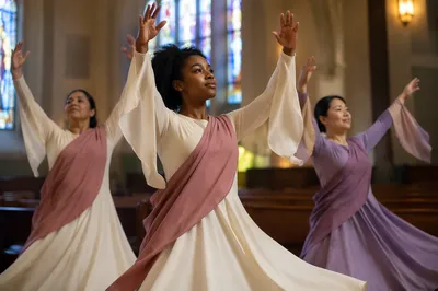 Three Women Dancing in Church Sanctuary