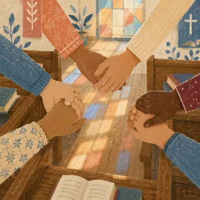 Linked Hands Prayer Circle in Church