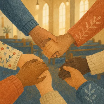 Linked Hands Prayer Circle in Church