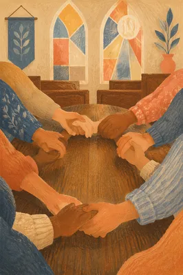 Prayer Chain Hands Linked in Church Circle