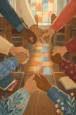 Linked Hands Prayer Circle in Church