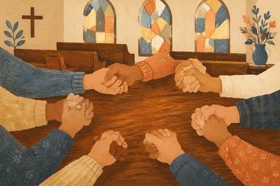 Prayer Chain Hands in Church Circle