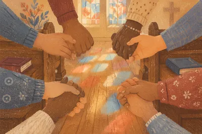 Linked Hands Prayer Circle in Church